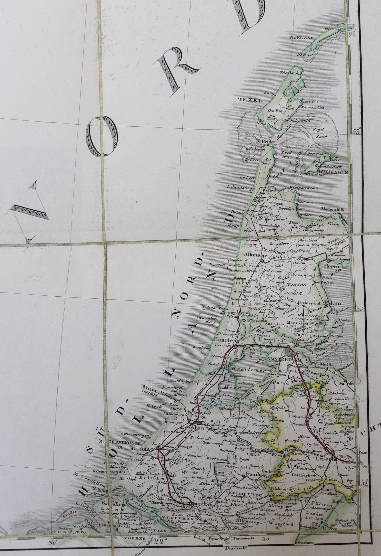 Stieler, Adolf - Germany, an incomplete set of 20 (of 25) engraved linen backed folding maps, coloured in outline, numbers 1-5, 11-25, dated 1850, 49.5 x 40.5cms. in badly damaged slip case, together with Parker, Joseph